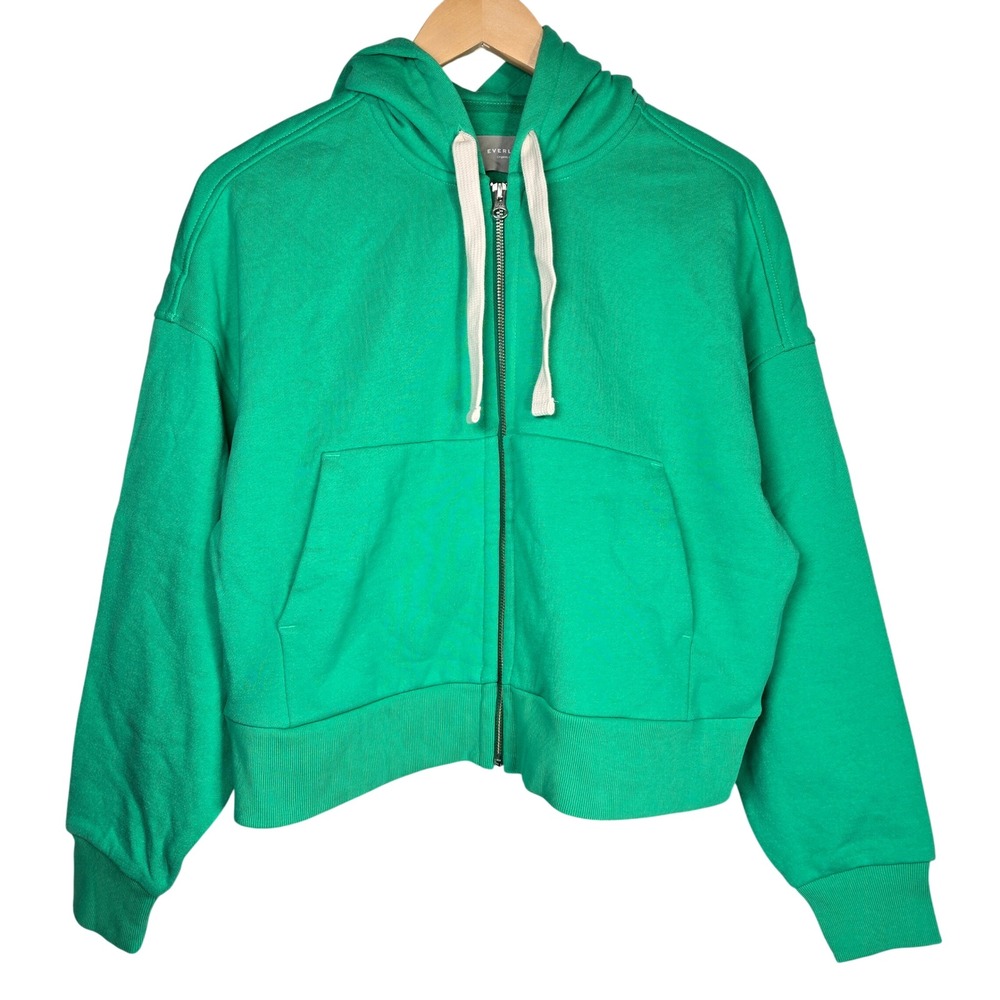 Everlane Organic Cotton Full Zip Hoodie Bright Jade Green Size Small Cropped